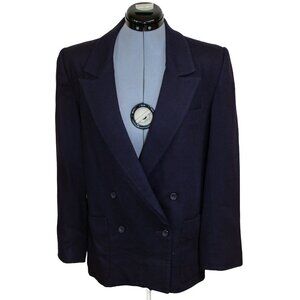VINTAGE GENTRY Womens SZ 8 Navy Blazer Wool Blend Preppy Classic Academia 70s